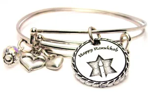 Happy Hanukkah Detailed Trim Expandable Bangle Bracelet Set